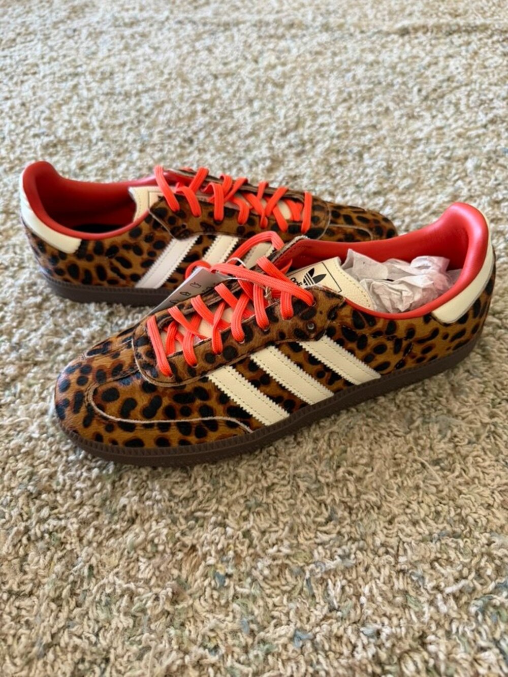 Adidas Samba OG Cheetah Red Laces Cow Hair Animal Print Sneakers Sz 9.5 NIB